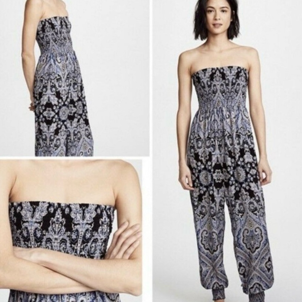 Free People Thinking of You Harem paisley blue jumpsuit